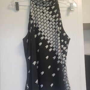 White House Black Market Dark Green and White Sleeveless Top Size Large